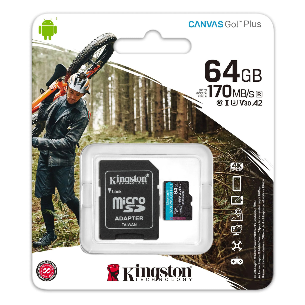Kingston 64 GB Micro SD, atminties kortelė, 170/70 Mb/s
