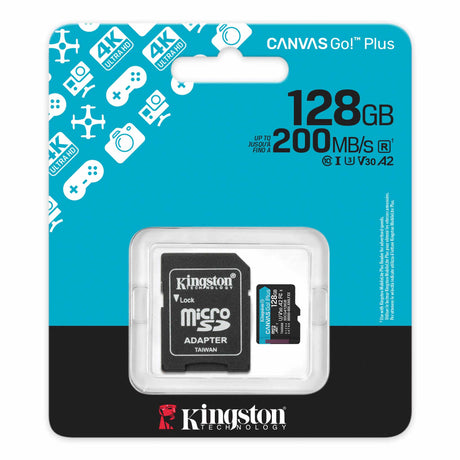 Kingston Canvas Go! Plus 128GB microSD, atminties kortelė, 200/100 MB/s