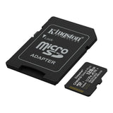 Kingston Canvas Select Plus 128 GB microSD, atminties kortelė, 150 MB/s - microSD kortelė ir adapteris iš arti