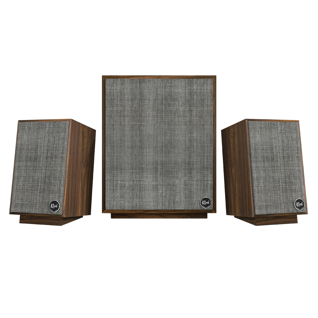 Klipsch ProMedia Heritage 2.1, multimedinė garsiakalbių sistema - Šoninis vaizdas su garsiakalbių medžio apdaila