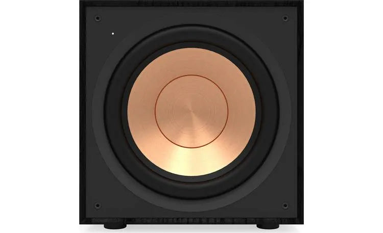 Klipsch R-101SW, aktyvi žemų dažnių garso kolonėlė - Varinis garsiakalbis su juodu rėmu