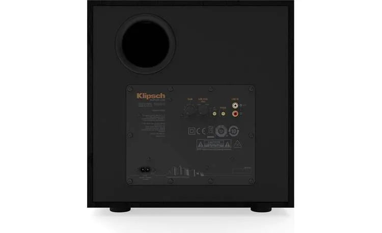 Klipsch R-101SW, aktyvi žemų dažnių garso kolonėlė - Galinė panelė su jungtimis ir valdymo elementais