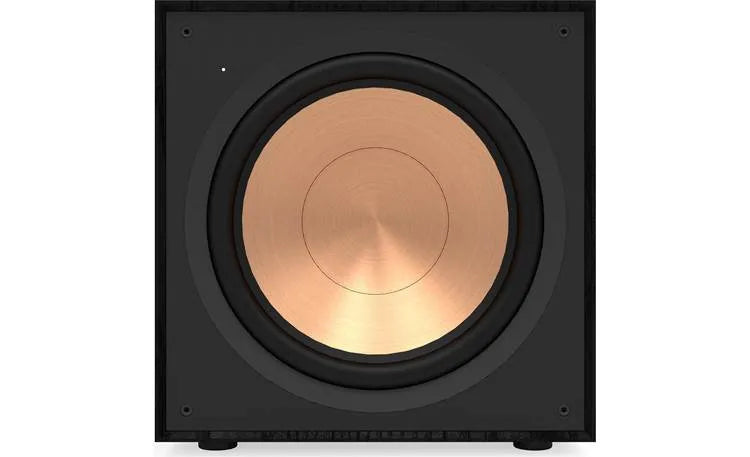 Klipsch R-121SW, aktyvi žemų dažnių garso kolonėlė - Priekinė dalis su variniu garsiakalbiu