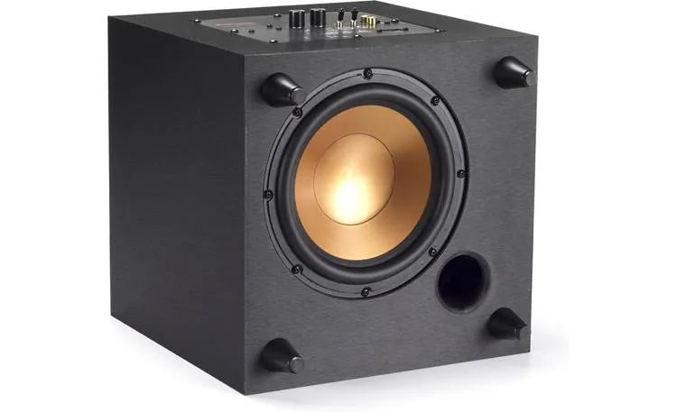 Klipsch R-8SW, aktyvi žemų dažnių garso kolonėlė - viršutinė panelė su valdikliais