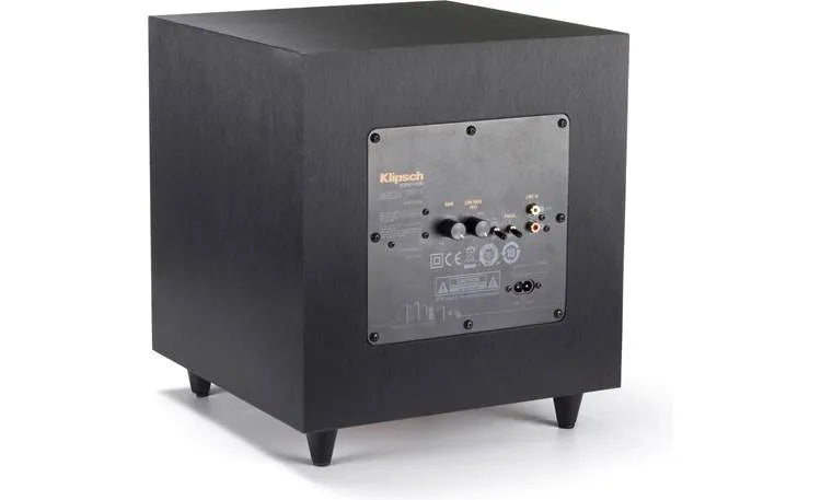 Klipsch R-8SW, aktyvi žemų dažnių garso kolonėlė - Galinė panelė su jungtimis ir valdikliais