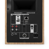 Klipsch The Fives II, aktyvios lentyninės kolonėlės su Dolby Atmos - Kairėje pusėje esančios jungtys ir etiketės