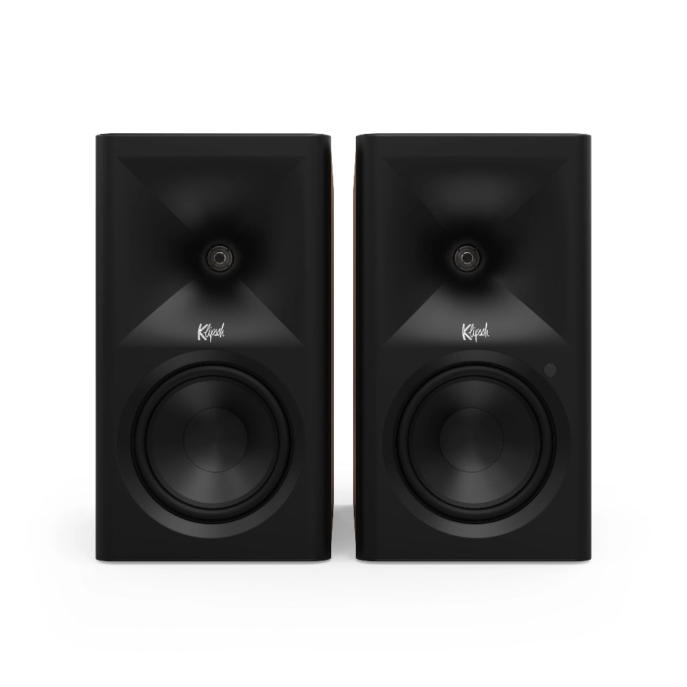 Klipsch The Fives II, aktyvios lentyninės kolonėlės su Dolby Atmos - porankis su logotipu ir garsiakalbiu