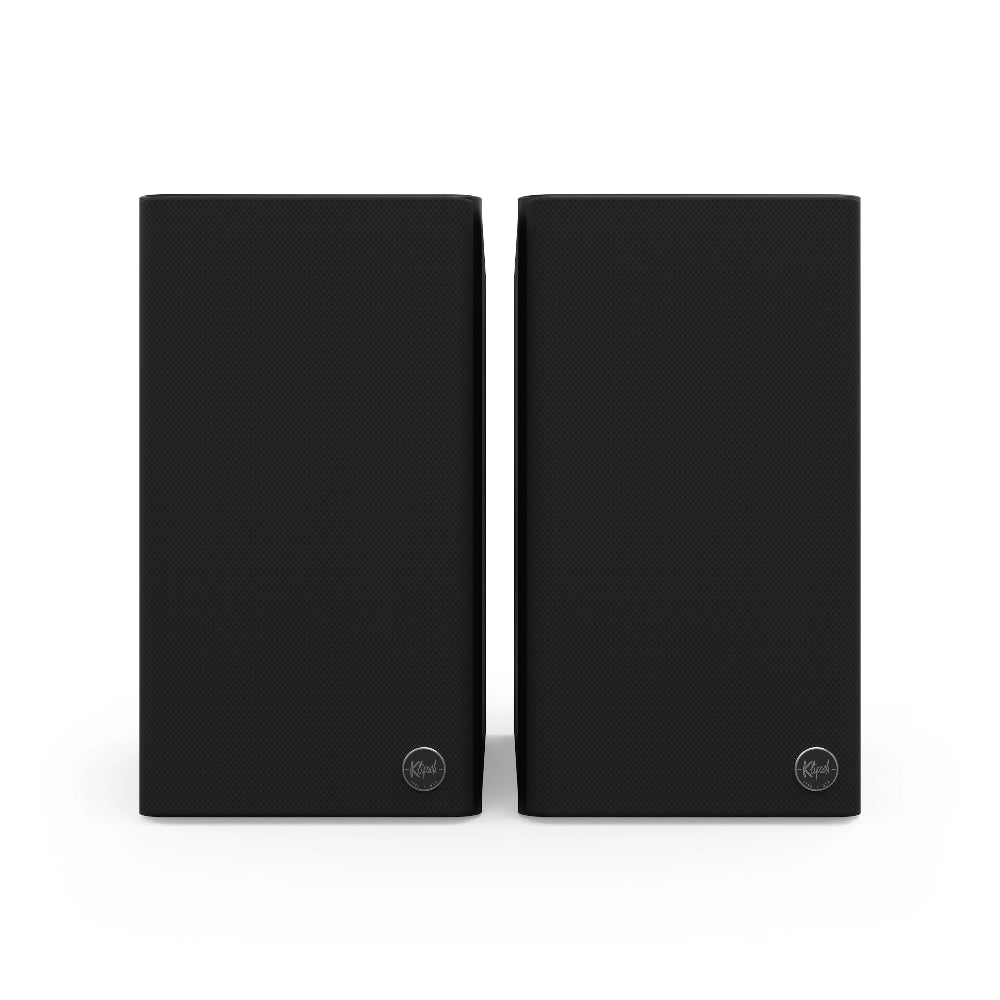 Klipsch The Fives II, aktyvios lentyninės kolonėlės su Dolby Atmos - du garsiakalbiai su logotipu apačioje