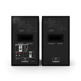Klipsch The Fives II, aktyvios lentyninės kolonėlės su Dolby Atmos - galinės panelės su jungtimis ir etiketėmis