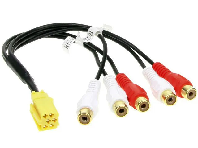 LAUNRC05, Jungtis auto. Mini ISO line out+ woofer (5 RCA) - Geltonas mini ISO jungtis su penkiais RCA išėjimais