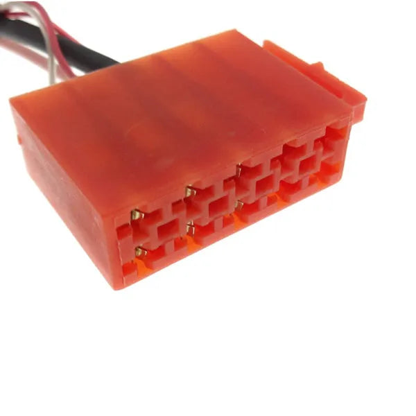 LAUNRC19, Jungtis auto. Mini ISO - Line out (4RCA) - Raudona jungtis su laidais ir kontaktais