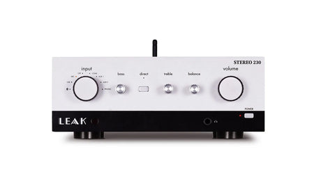 LEAK STEREO 230, integruotas stereo stiprintuvas - priekinė panelė su valdymo elementais ir jungtimis