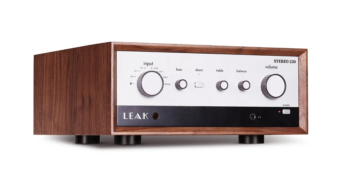 LEAK STEREO 230, integruotas stereo stiprintuvas - medinis korpusas su valdymo mygtukais priekyje