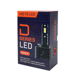 LED pagrindinės šviesos D3S, 6000K, 8400lm, 2vnt - Pakuotės vaizdas su LED lemputės iliustracija