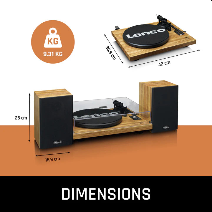 Lenco LS-500OK, patefonas su įmontuotu garso stiprintuvu ir dviem garso kolonėlėmis