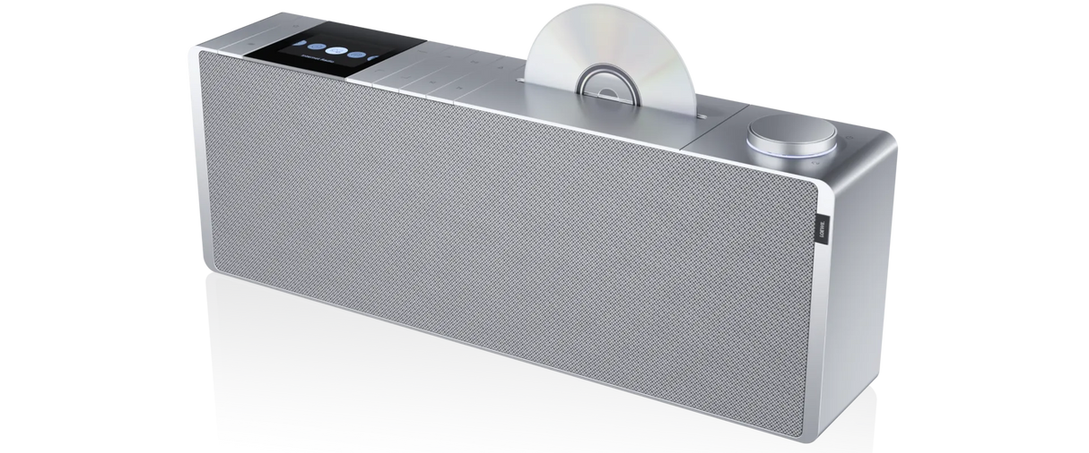 Loewe Klang S3, internetinis radijas su CD, Bluetooth, DAB+, 120W - CD diskas ir valdymo ratukas viršuje