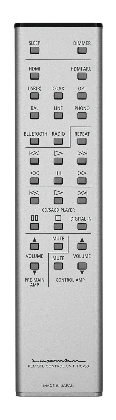 Luxman NT-07, High-End tinklo grotuvas - nuotolinio valdymo pultas su daugybe mygtukų