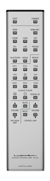Luxman NT-07, High-End tinklo grotuvas - nuotolinio valdymo pultas su daugybe mygtukų