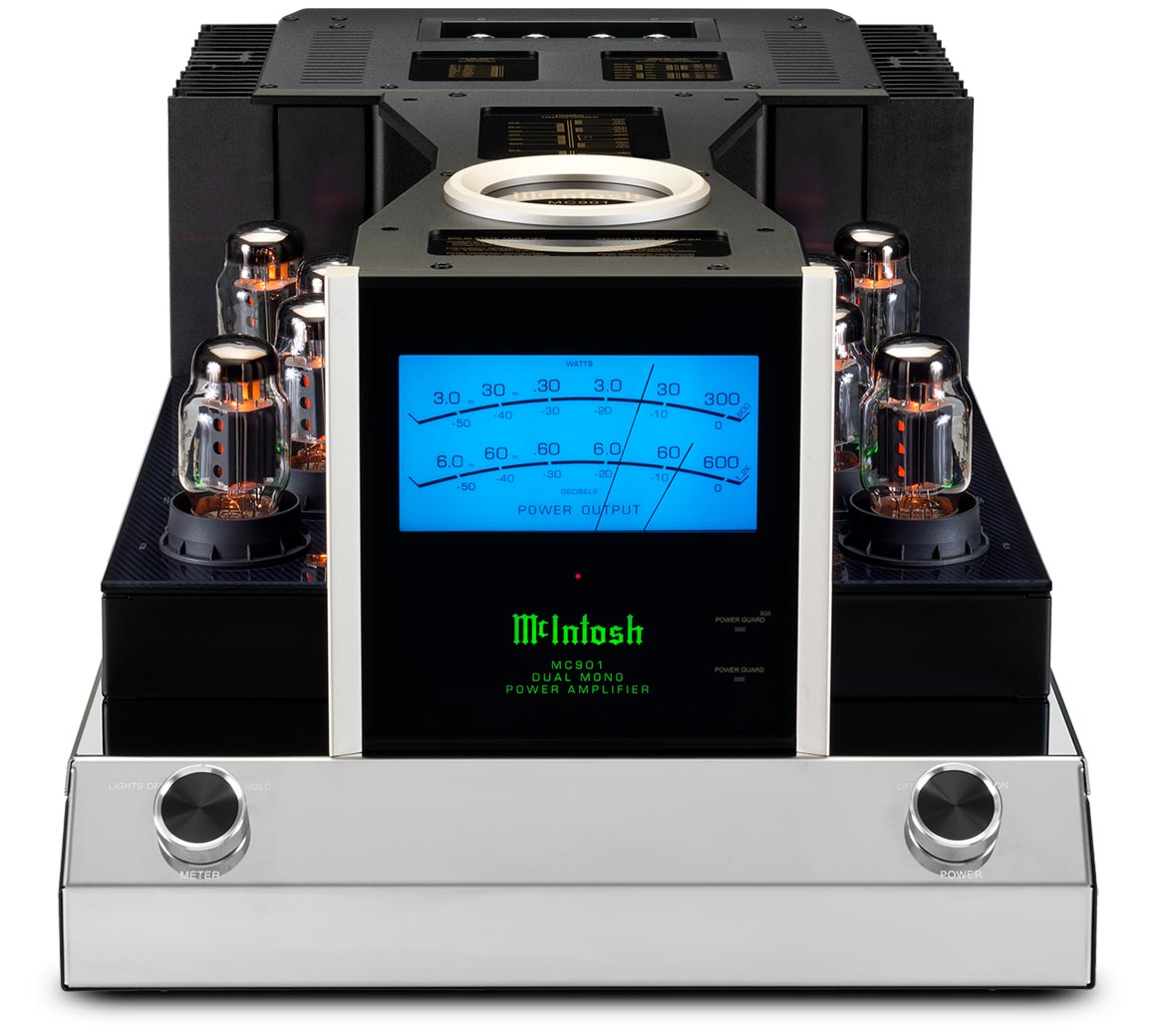 McIntosh MC901, monofoninis stiprintuvas (sujungia 300 vatų lempinį stiprintuvą ir 600 vatų tranzistorinį stiprintuvą viename korpuse) 