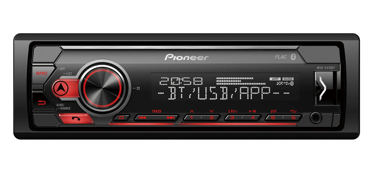 Magnetola automobiliui Pioneer MVH-S410BT, Bluetooth, USB ir Spotify sąsaja su Android ir iPhone