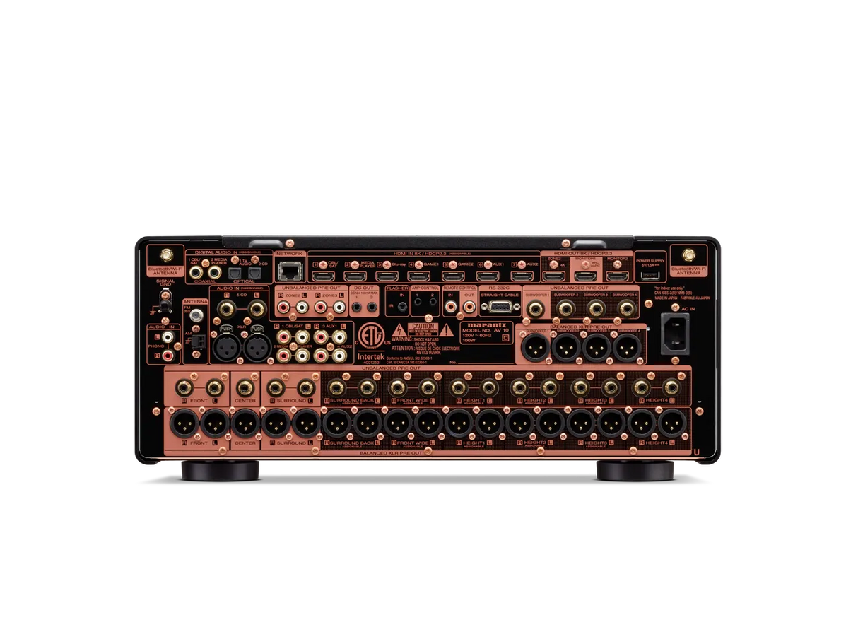 Marantz AV 10, 15.4 kanalų Namų kino stiprintuvas su HDMI eARC, Dirac Live, Dolby Atmos - galinė panelė su daugybe jungčių