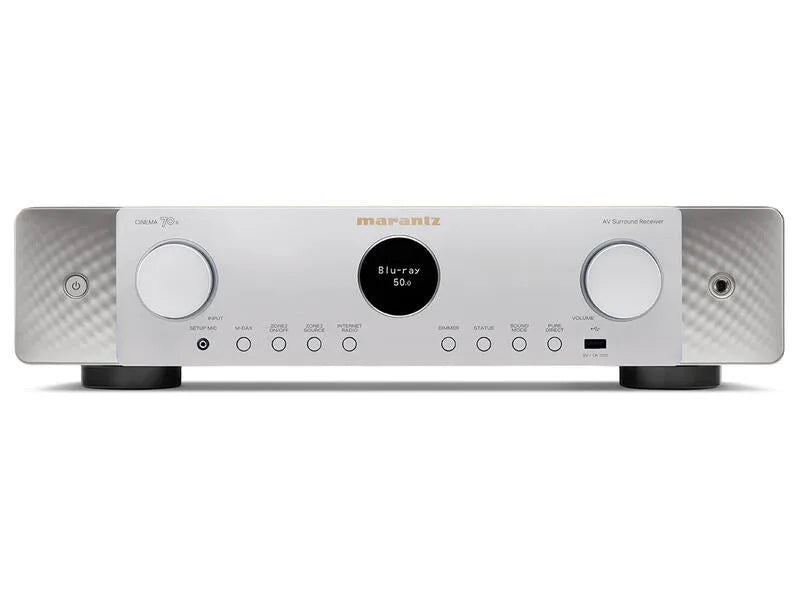 Marantz CINEMA 70s, 7.2 kanalų 8K AV Resyveris-Stiprintuvas su Dolby Atmos - priekinė panelė su mygtukais ir ekrano apžvalga