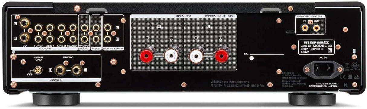 Marantz MODEL 30, integruotas stereo stiprintuvas 100W - galinė panelė su visomis jungtimis ir garsiakalbių išėjimais