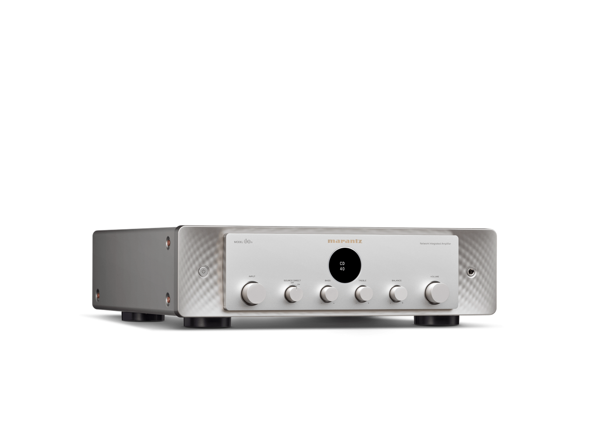 Marantz MODEL 60n, integruotas stereo stiprintuvas su tinklo grotuvu - priekinė panelė su valdymo ratukais ir ekranu