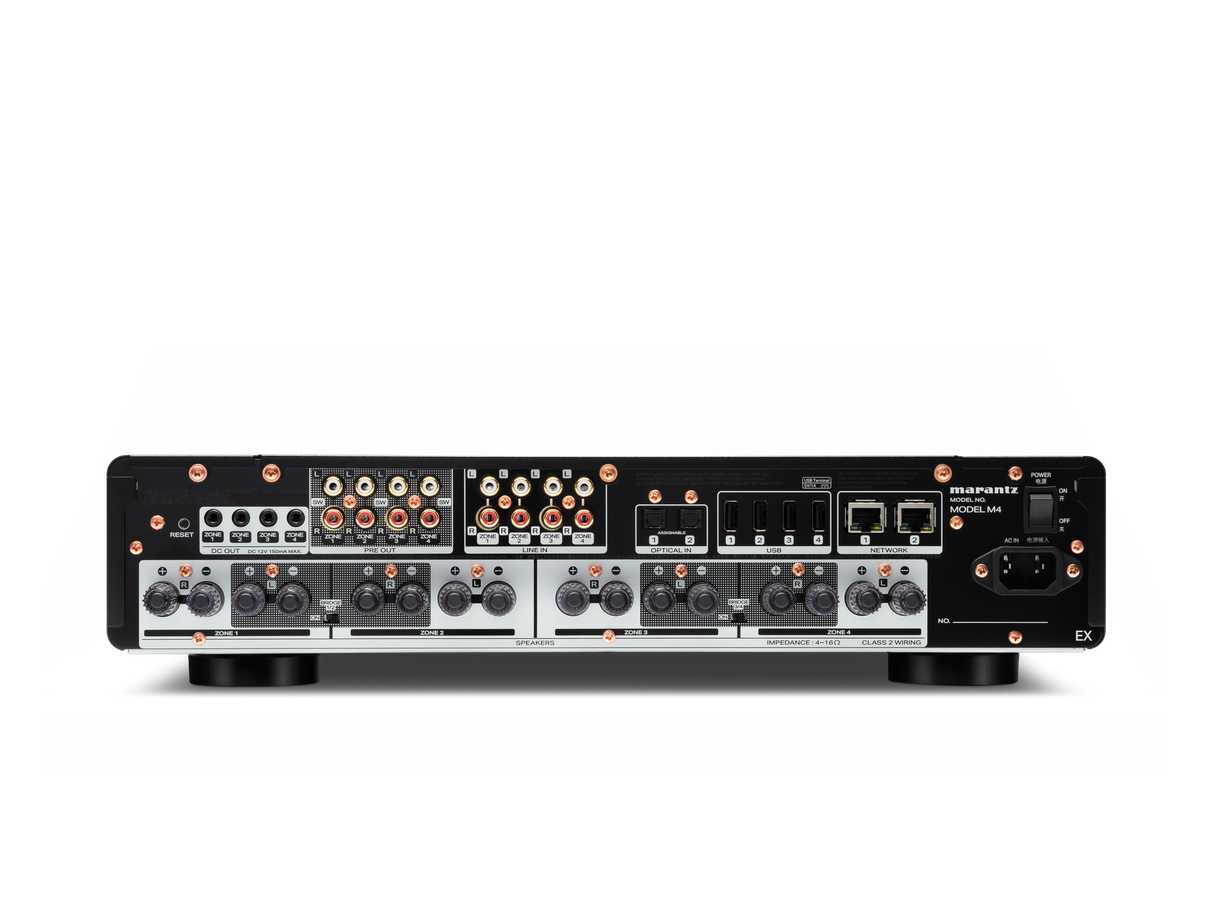 Marantz MODEL M4, 4-rių zonų garso stiprintuvas 8x100W - galinė panelė su daugybe jungčių