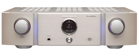 Marantz PM-12 Special Edition, integruotas stereo stiprintuvas 200W - priekinė panelė su apvaliais valdikliais ir ekranėliu