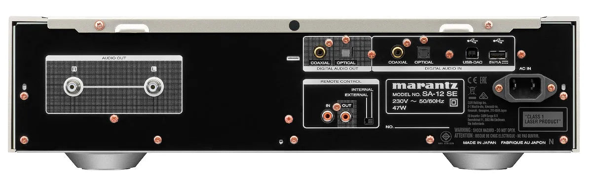 Marantz PM-12 Special Edition, integruotas stereo stiprintuvas 200W - Galinė panelė su daugybe jungčių ir etikečių