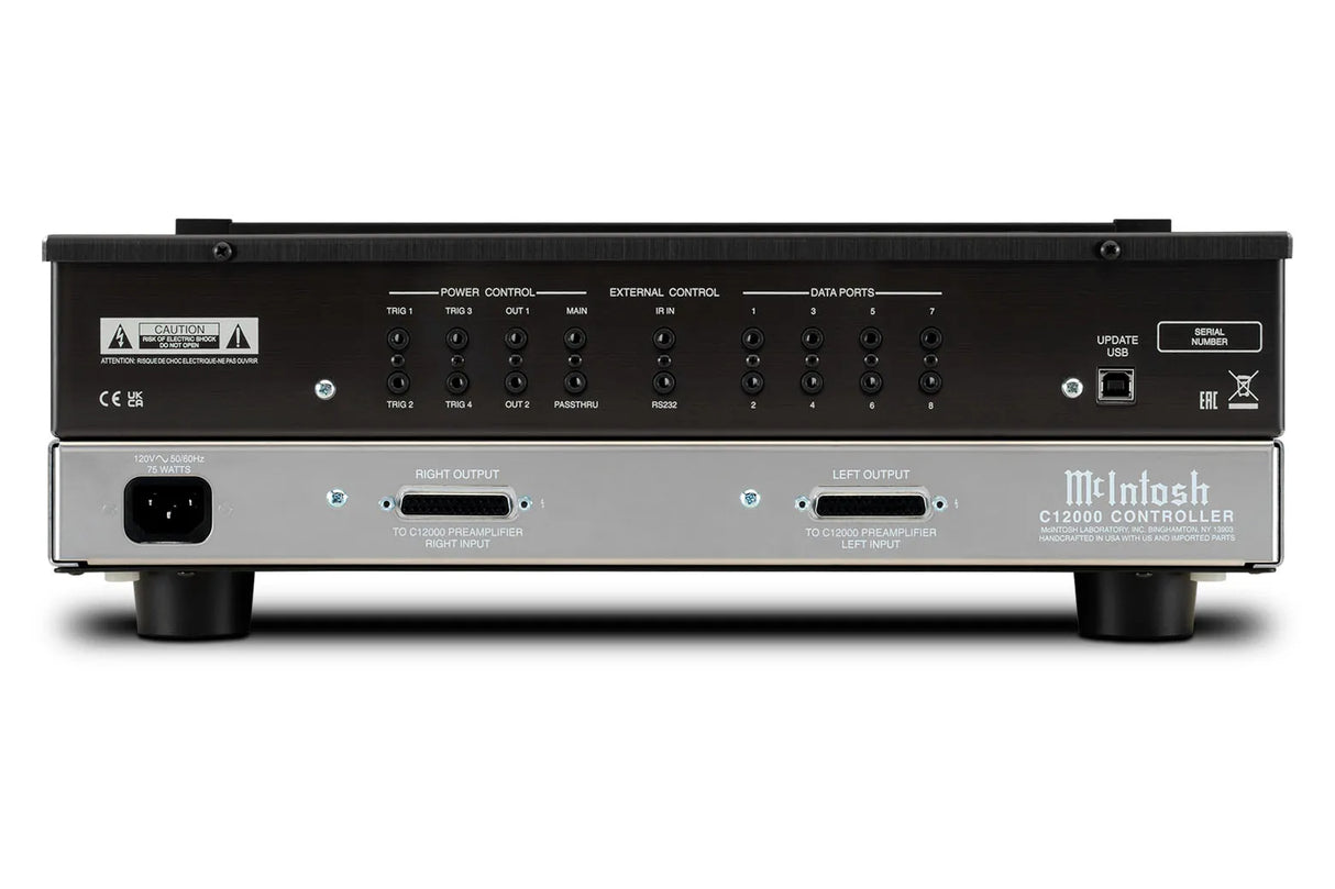 McIntosh C12000, 2-ių kanalų stereo lempinis pradinis stiprintuvas - Galinė panelė su jungtimis ir USB prievadu