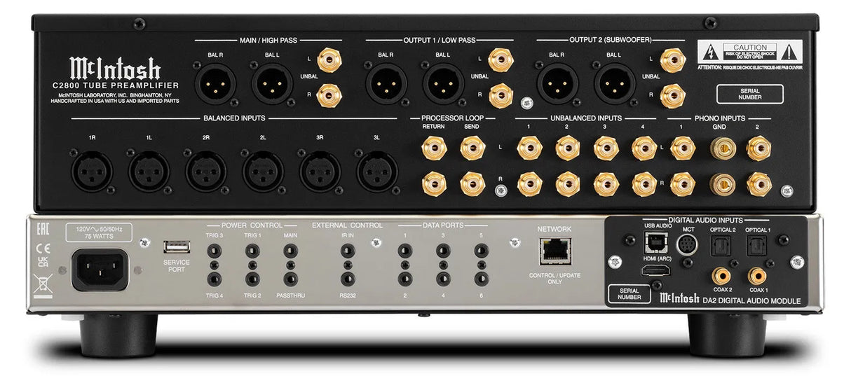 McIntosh C2800, 2-jų kanalų lempinis pradinis stereo stiprintuvas - Galinė panelė su daugybe jungčių