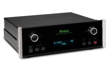 McIntosh C49, 2-jų kanalų pradinis stereo stiprintuvas - Priekinė panelė su ekrano ir mygtukų išdėstymu