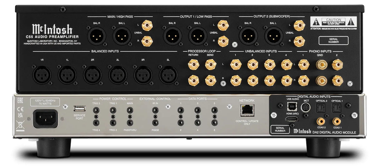 McIntosh C55, 2-jų kanalų tranzistorinis pradinis stereo stiprintuvas - Galinė panelė su daugybe jungčių