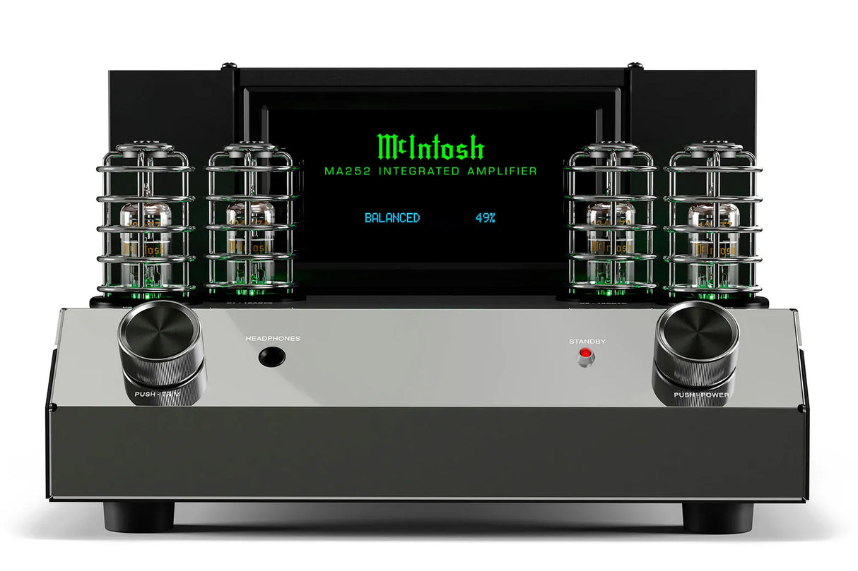 McIntosh MA252, 2-jų kanalų integruotas stereo stiprintuvas, 160W - matomi vakuumo vamzdeliai ir ekranas