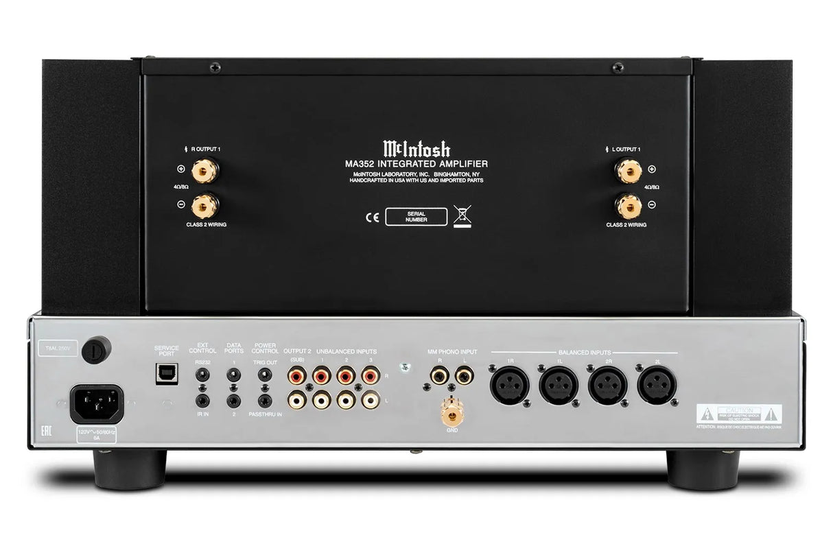 McIntosh MA352, 2-jų kanalų integruotas stereo stiprintuvas, 320W - Galinė panelė su daugybe jungčių