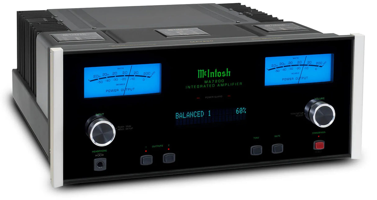 McIntosh MA7200, 2-jų kanalų integruotas stereo stiprintuvas - Mėlyni VU metrai ir skaitmeninis ekranas