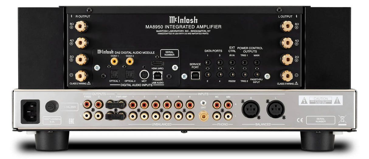 McIntosh MA8950, 2-jų kanalų integruotas stereo stiprintuvas - galinė panelė su daugybe jungčių
