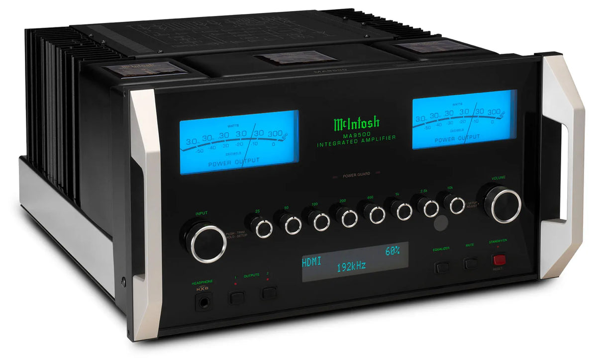 McIntosh MA9500, 2-jų kanalų integruotas stereo stiprintuvas - Mėlyni VU metrai ir mygtukų eilė