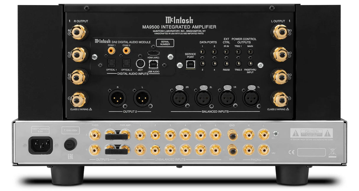McIntosh MA9500, 2-jų kanalų integruotas stereo stiprintuvas - galinė panelė su daugybe jungčių