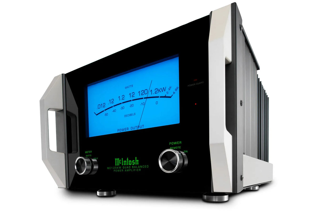 McIntosh MC1.25KW, monofoninis galios stiprintuvas 1200W - Mėlynas ekranas su galios matuokliu