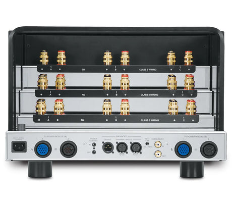 McIntosh MC2KW, monofoninis galios stiprintuvas, 2000W - Galinė panelė su jungtimis ir garsiakalbių išėjimais
