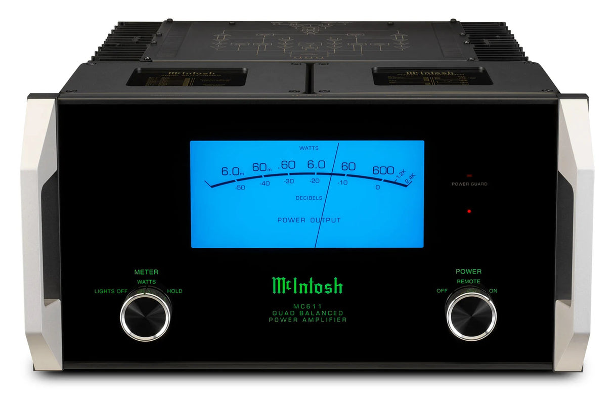 McIntosh MC611, monofoninis galios stiprintuvas, 600W - Mėlynas ekranas su galios matuokliu