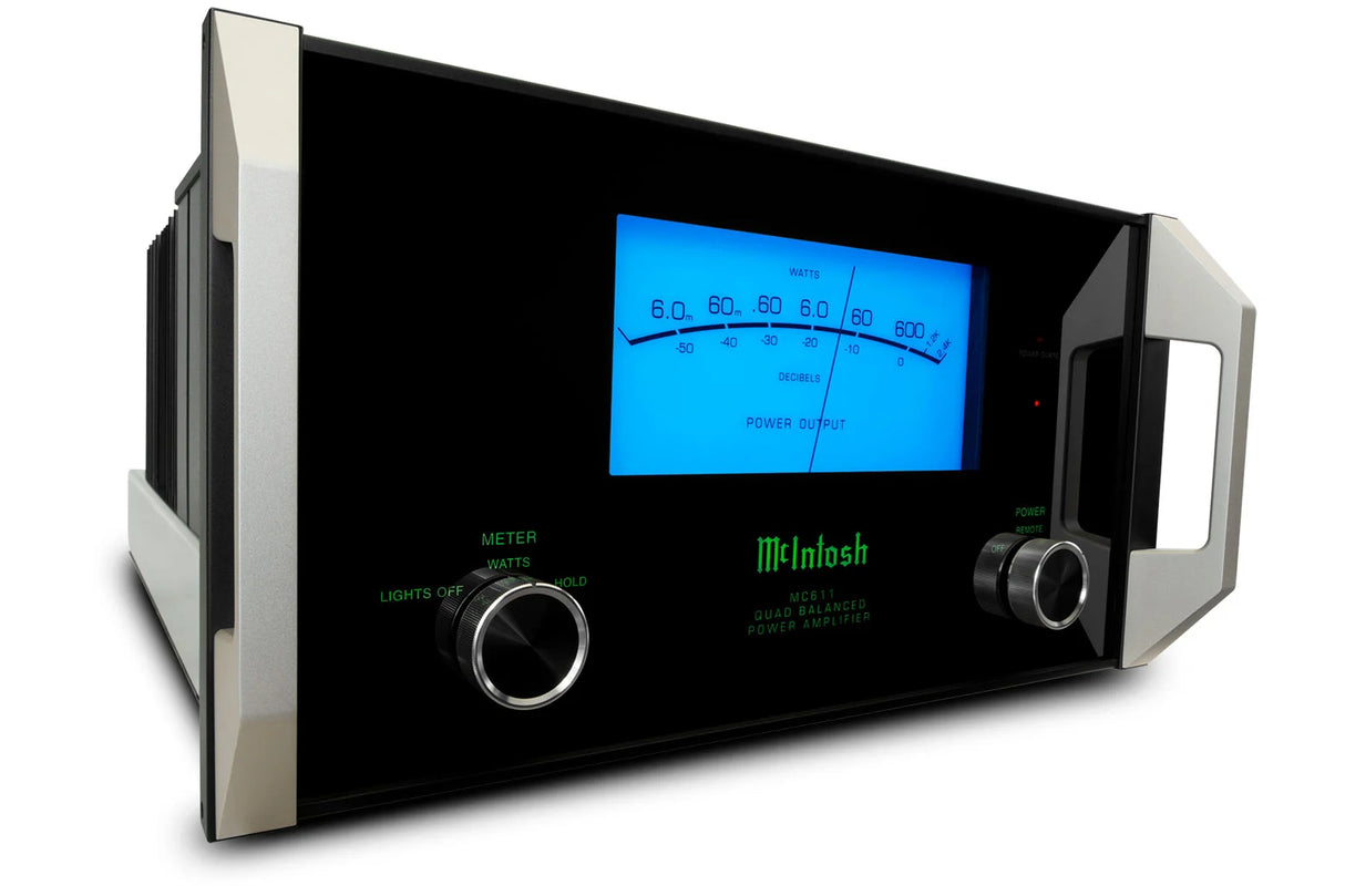 McIntosh MC611, monofoninis galios stiprintuvas, 600W - Mėlynas galios matuoklis su rodyklėmis