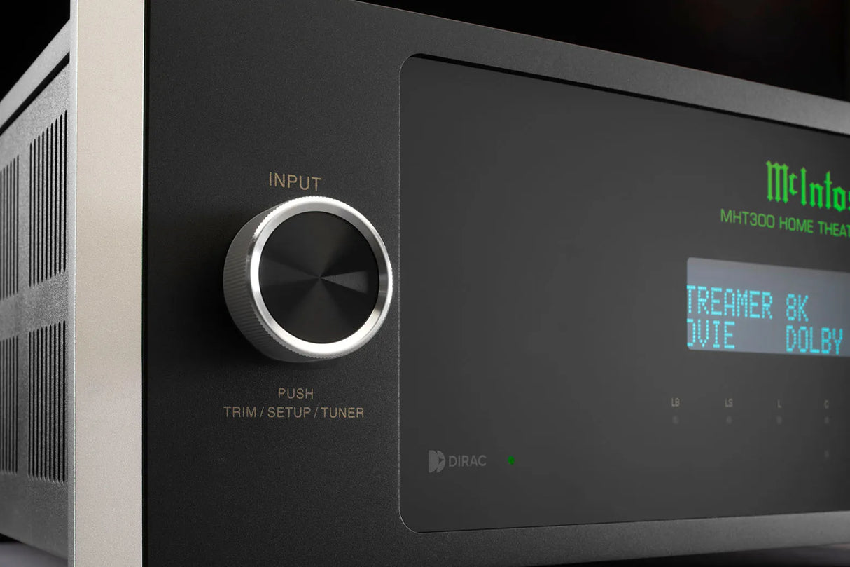 McIntosh MHT300, 7.2 kanalo namų kino stiprintuvas su Dolby Atmos, Dirac Live - Didysis valdymo ratukas ir ekranėlis