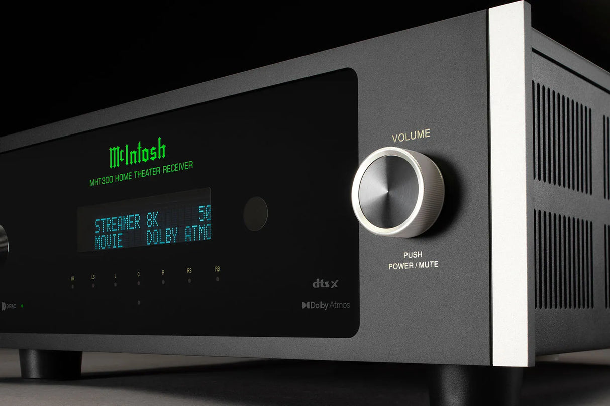 McIntosh MHT300, 7.2 kanalo namų kino stiprintuvas su Dolby Atmos, Dirac Live - Didysis garso reguliavimo ratukas ir ekranėlis