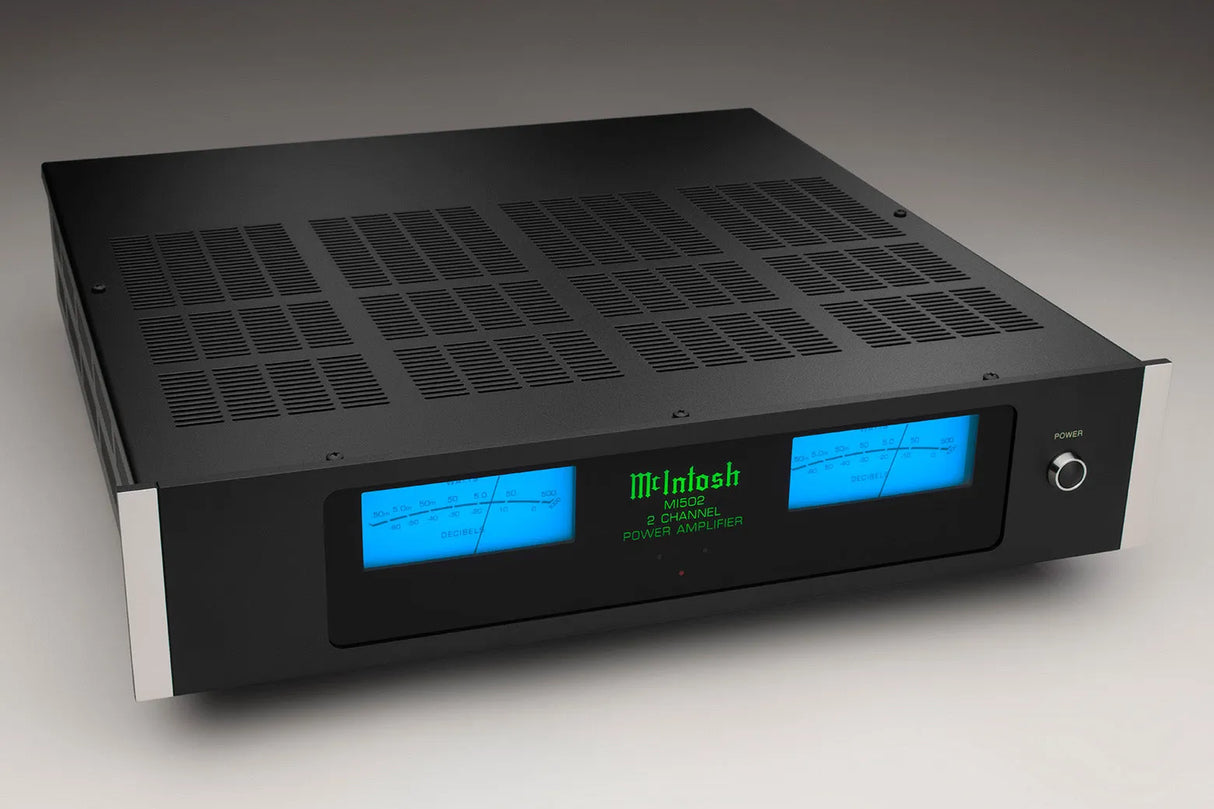 McIntosh MI502, 2-jų kanalų stereo galios stiprintuvas - Mėlyni indikatoriai ir ventiliacijos grotelės viršuje