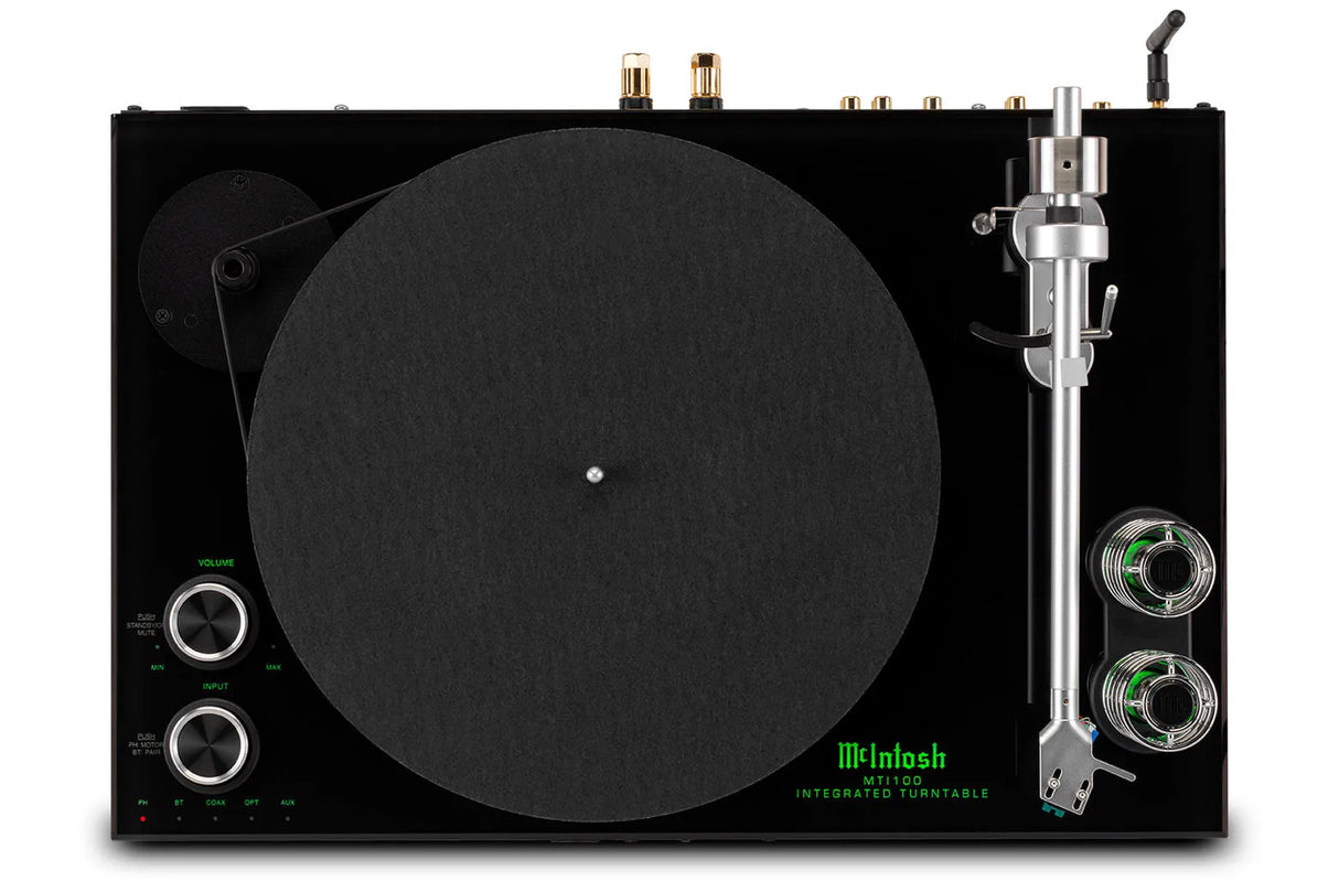 McIntosh MTI100, patefonas su integruotu stiprintuvu - viršutinė panelė su jungtimis ir antenė