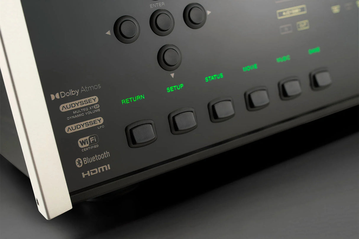 McIntosh MX123, A/V namų kino procesorius - detalus priekinės panelės vaizdas su mygtukais